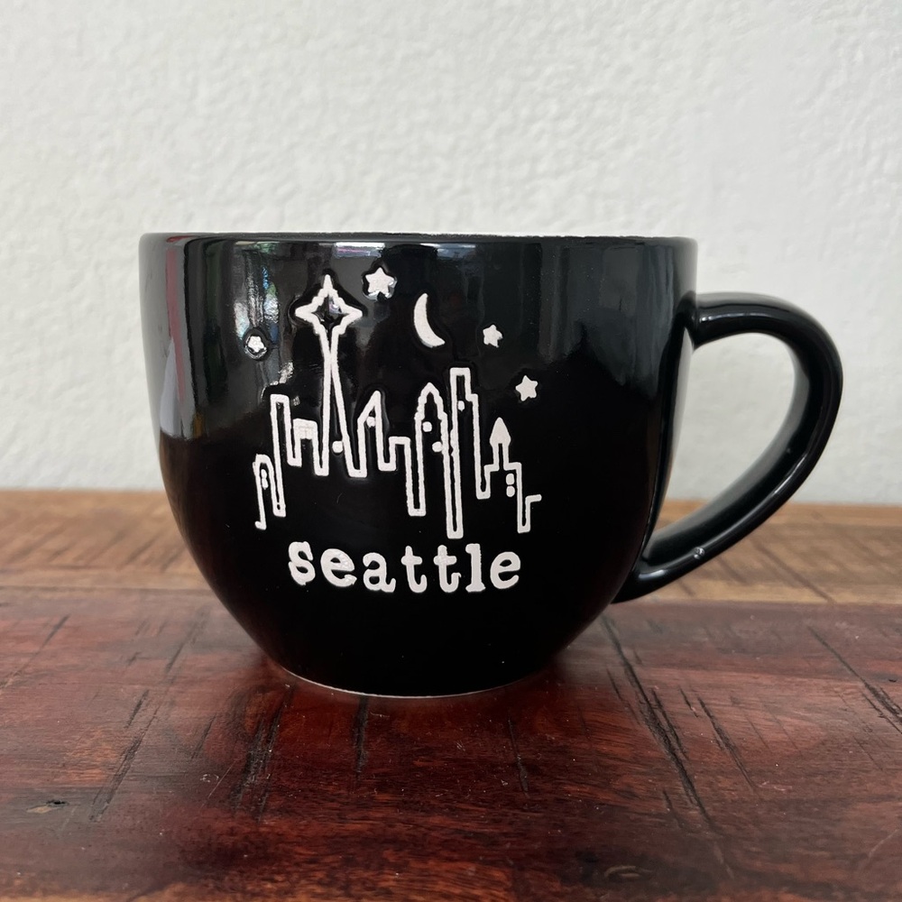 Black Seattle Skyline Wide Coffee Mug